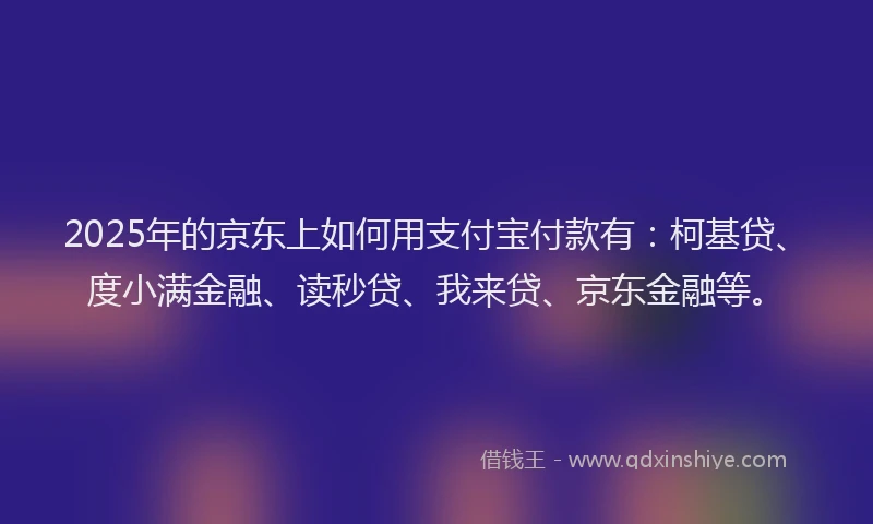 2025年的京东上如何用支付宝付款有：柯基贷、度小满金融、读秒贷、我来贷、京东金融等。