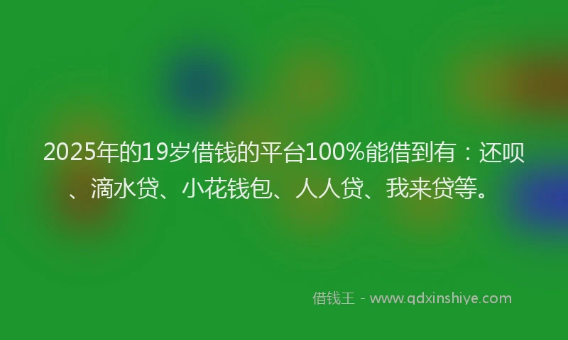 2025年的19岁借钱的平台100%能借到有：还呗、滴水贷、小花钱包、人人贷、我来贷等。