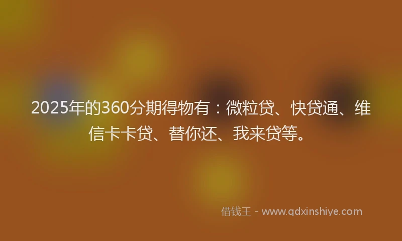 2025年的360分期得物有：微粒贷、快贷通、维信卡卡贷、替你还、我来贷等。
