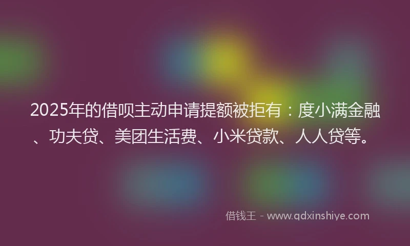 2025年的借呗主动申请提额被拒有：度小满金融、功夫贷、美团生活费、小米贷款、人人贷等。