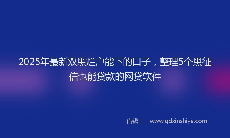 2025年最新双黑烂户能下的口子，整理5个黑征信也能贷款的网贷软件
