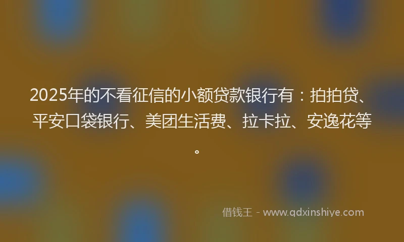 2025年的不看征信的小额贷款银行有：拍拍贷、平安口袋银行、美团生活费、拉卡拉、安逸花等。