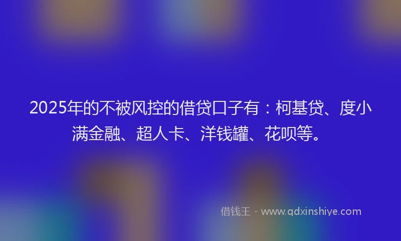 2025年的不被风控的借贷口子有：柯基贷、度小满金融、超人卡、洋钱罐、花呗等。