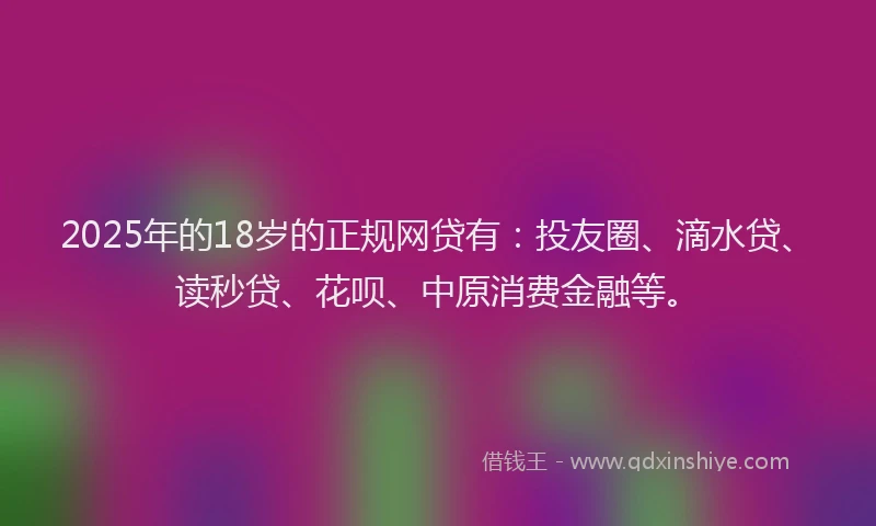 2025年的18岁的正规网贷有：投友圈、滴水贷、读秒贷、花呗、中原消费金融等。