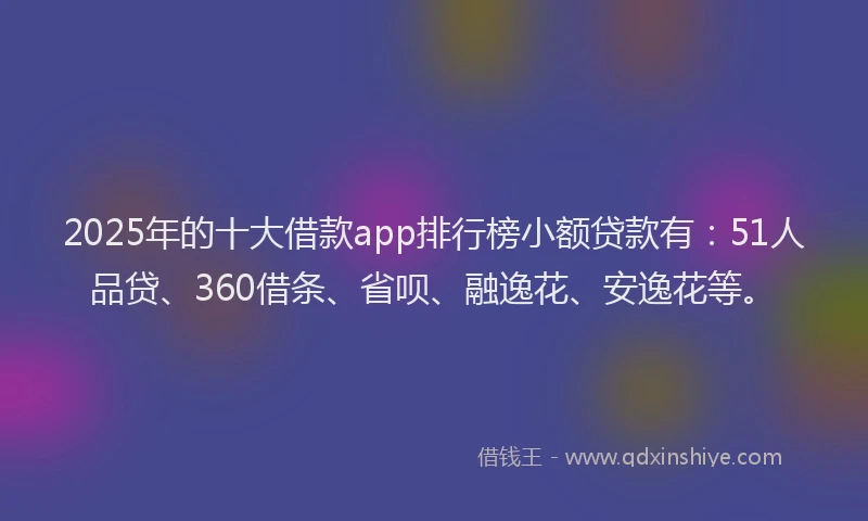 2025年的十大借款app排行榜小额贷款有：51人品贷、360借条、省呗、融逸花、安逸花等。