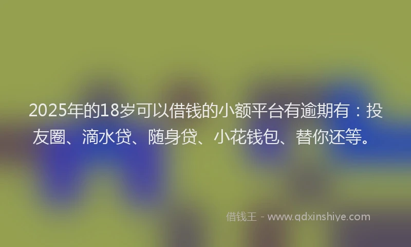 2025年的18岁可以借钱的小额平台有逾期有：投友圈、滴水贷、随身贷、小花钱包、替你还等。