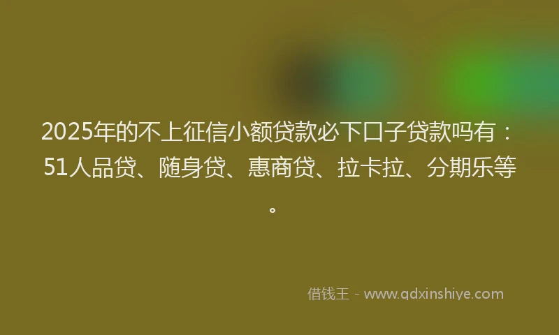 2025年的不上征信小额贷款必下口子贷款吗有：51人品贷、随身贷、惠商贷、拉卡拉、分期乐等。