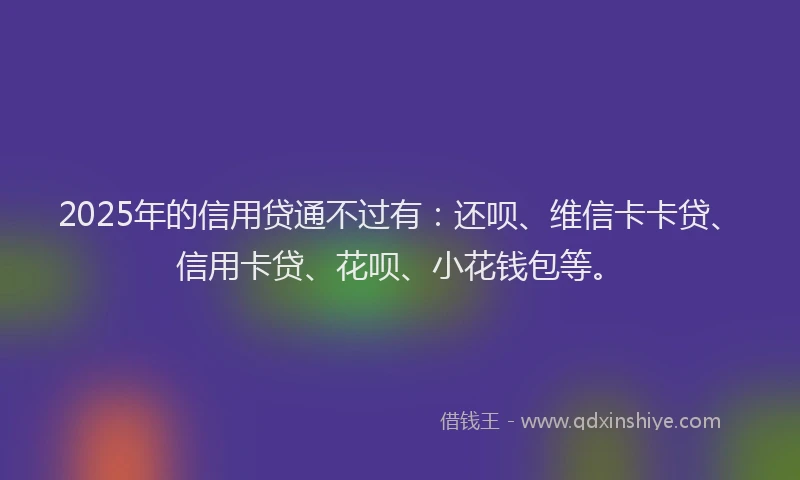 2025年的信用贷通不过有：还呗、维信卡卡贷、信用卡贷、花呗、小花钱包等。