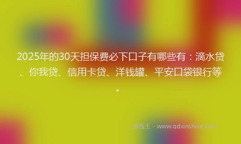 2025年的30天担保费必下口子有哪些有：滴水贷、你我贷、信用卡贷、洋钱罐、平安口袋银行等。