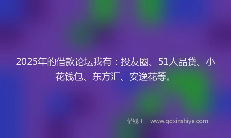 2025年的借款论坛我有：投友圈、51人品贷、小花钱包、东方汇、安逸花等。