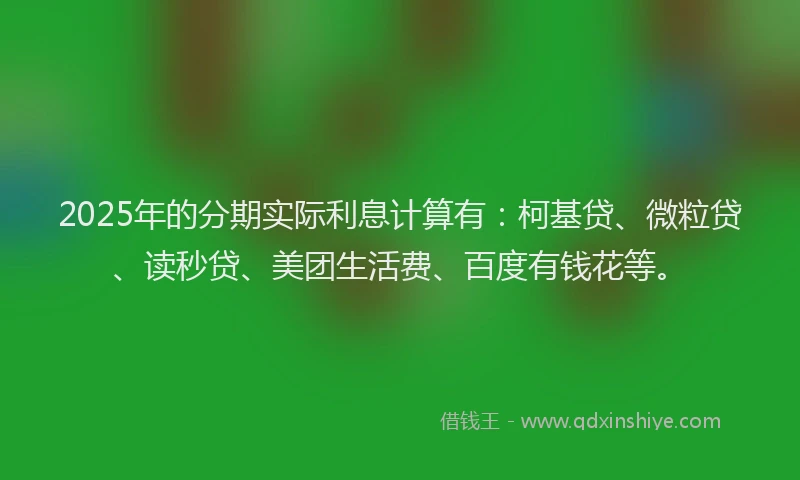 2025年的分期实际利息计算有：柯基贷、微粒贷、读秒贷、美团生活费、百度有钱花等。