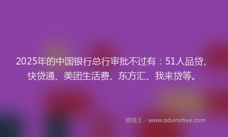 2025年的中国银行总行审批不过有：51人品贷、快贷通、美团生活费、东方汇、我来贷等。