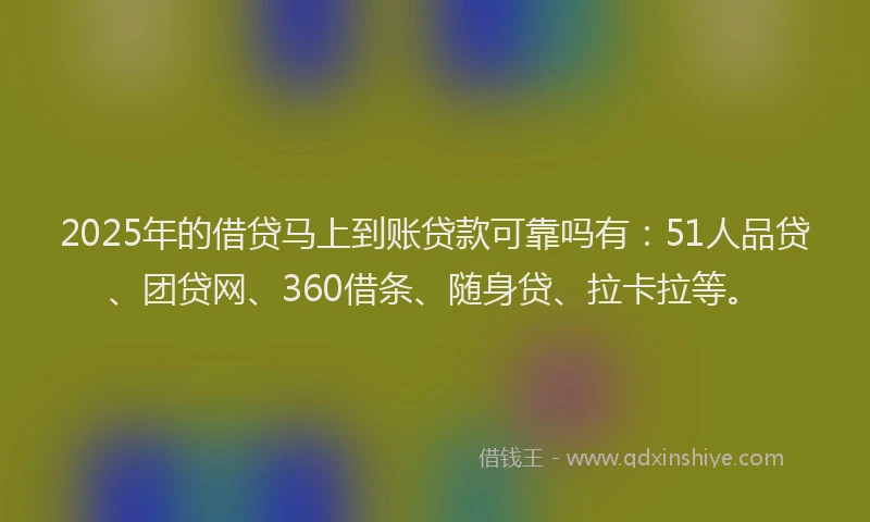 2025年的借贷马上到账贷款可靠吗有：51人品贷、团贷网、360借条、随身贷、拉卡拉等。