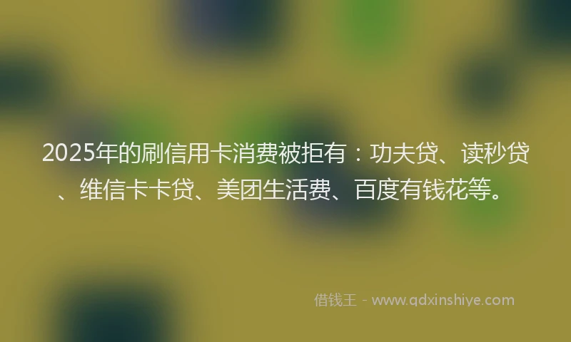 2025年的刷信用卡消费被拒有：功夫贷、读秒贷、维信卡卡贷、美团生活费、百度有钱花等。