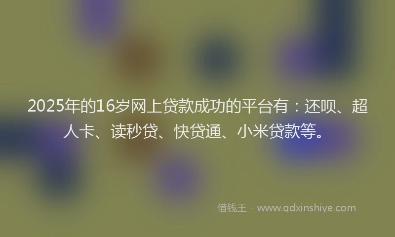 2025年的16岁网上贷款成功的平台有：还呗、超人卡、读秒贷、快贷通、小米贷款等。