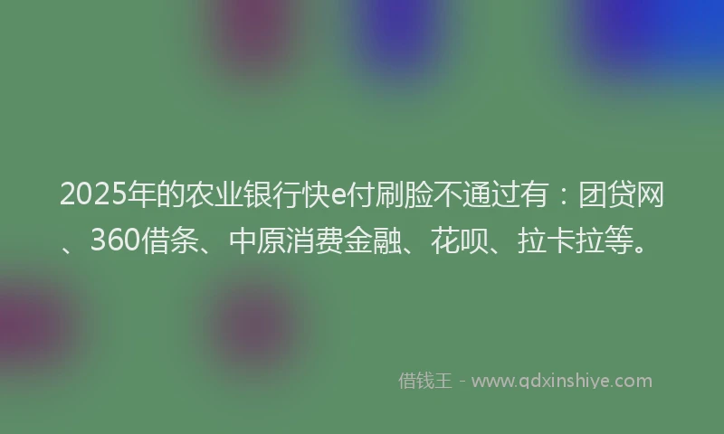 2025年的农业银行快e付刷脸不通过有：团贷网、360借条、中原消费金融、花呗、拉卡拉等。