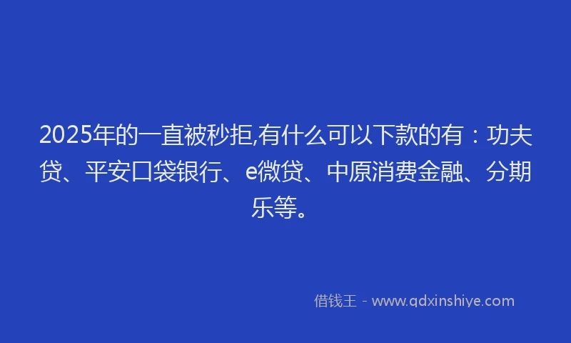 2025年的一直被秒拒,有什么可以下款的有：功夫贷、平安口袋银行、e微贷、中原消费金融、分期乐等。