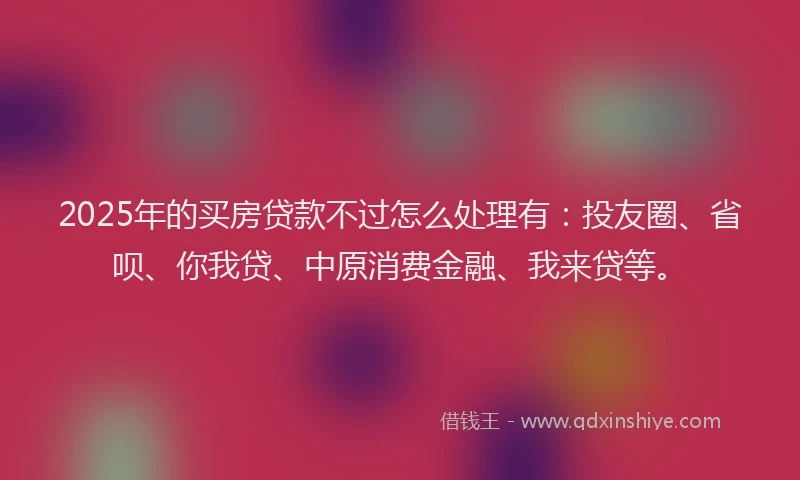 2025年的买房贷款不过怎么处理有：投友圈、省呗、你我贷、中原消费金融、我来贷等。