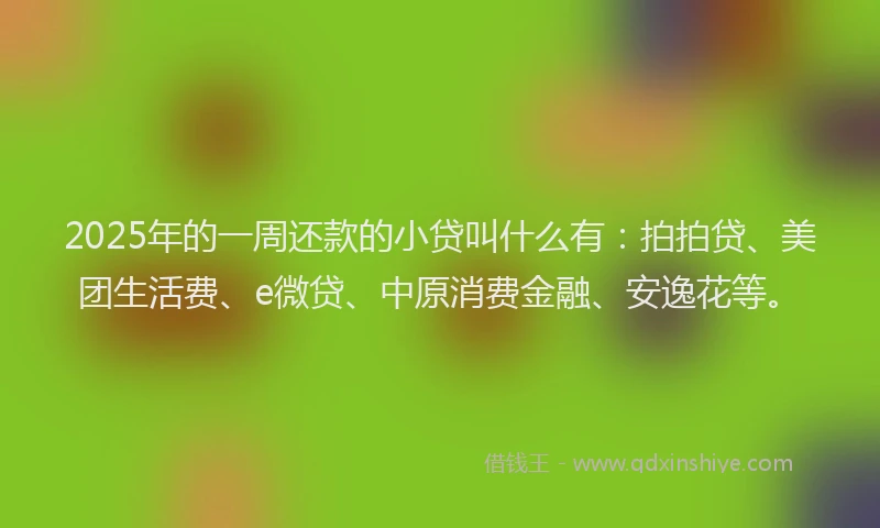 2025年的一周还款的小贷叫什么有：拍拍贷、美团生活费、e微贷、中原消费金融、安逸花等。