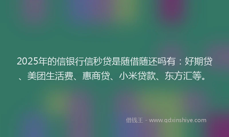 2025年的信银行信秒贷是随借随还吗有：好期贷、美团生活费、惠商贷、小米贷款、东方汇等。