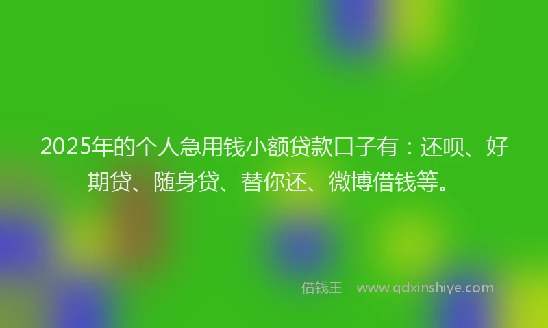 2025年的个人急用钱小额贷款口子有：还呗、好期贷、随身贷、替你还、微博借钱等。