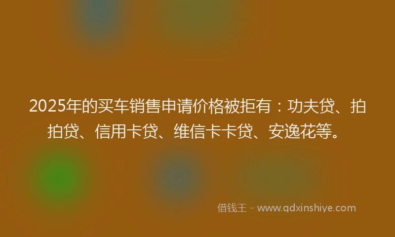 2025年的买车销售申请价格被拒有：功夫贷、拍拍贷、信用卡贷、维信卡卡贷、安逸花等。