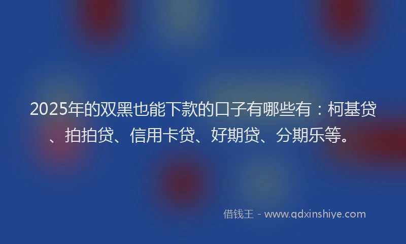 2025年的双黑也能下款的口子有哪些有：柯基贷、拍拍贷、信用卡贷、好期贷、分期乐等。