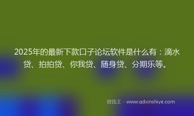 2025年的最新下款口子论坛软件是什么有：滴水贷、拍拍贷、你我贷、随身贷、分期乐等。