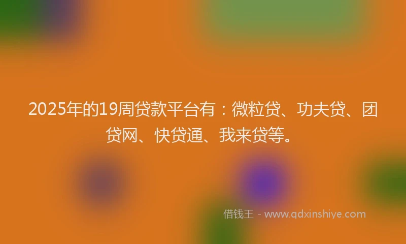 2025年的19周贷款平台有：微粒贷、功夫贷、团贷网、快贷通、我来贷等。
