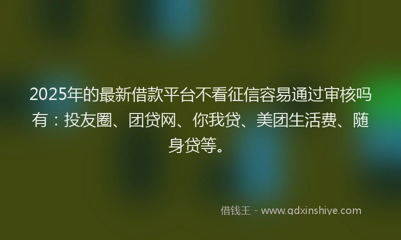 2025年的最新借款平台不看征信容易通过审核吗有：投友圈、团贷网、你我贷、美团生活费、随身贷等。