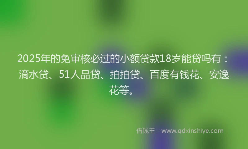 2025年的免审核必过的小额贷款18岁能贷吗有：滴水贷、51人品贷、拍拍贷、百度有钱花、安逸花等。
