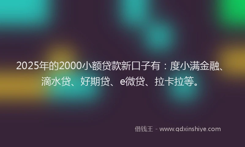 2025年的2000小额贷款新口子有：度小满金融、滴水贷、好期贷、e微贷、拉卡拉等。