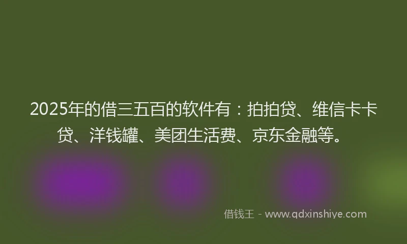 2025年的借三五百的软件有：拍拍贷、维信卡卡贷、洋钱罐、美团生活费、京东金融等。