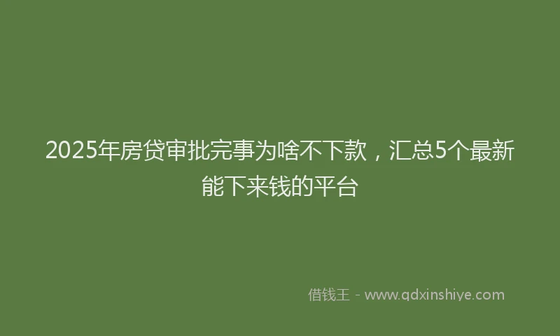 2025年房贷审批完事为啥不下款，汇总5个最新能下来钱的平台
