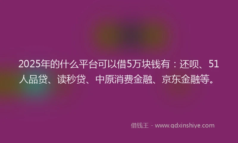 2025年的什么平台可以借5万块钱有：还呗、51人品贷、读秒贷、中原消费金融、京东金融等。