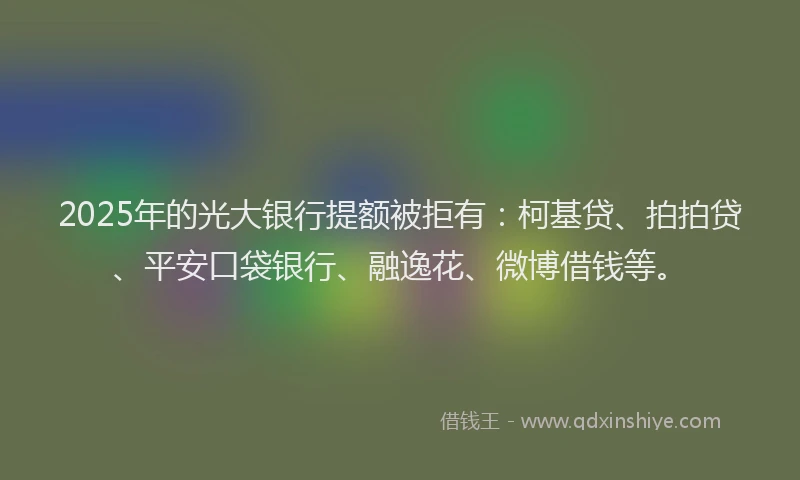 2025年的光大银行提额被拒有：柯基贷、拍拍贷、平安口袋银行、融逸花、微博借钱等。