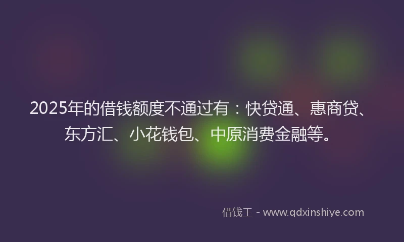 2025年的借钱额度不通过有：快贷通、惠商贷、东方汇、小花钱包、中原消费金融等。