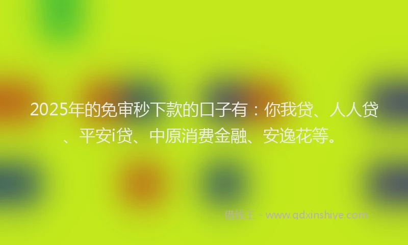 2025年的免审秒下款的口子有：你我贷、人人贷、平安i贷、中原消费金融、安逸花等。