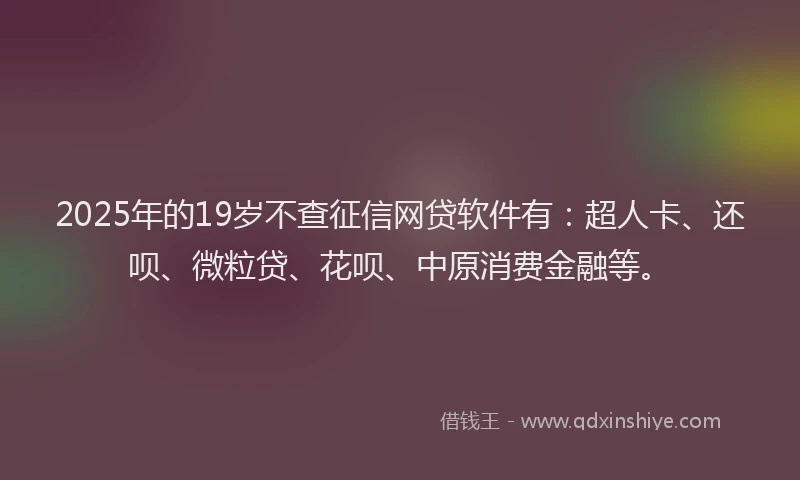 2025年的19岁不查征信网贷软件有：超人卡、还呗、微粒贷、花呗、中原消费金融等。