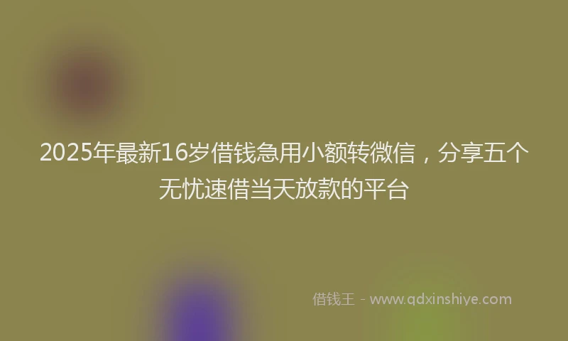 2025年最新16岁借钱急用小额转微信，分享五个无忧速借当天放款的平台