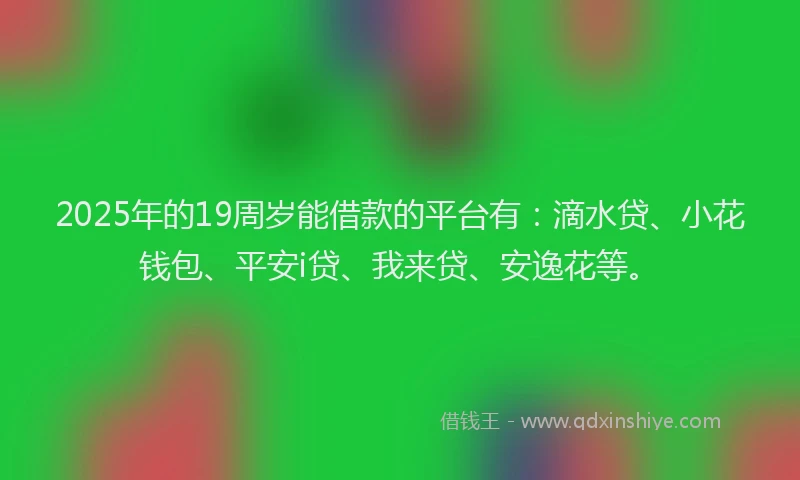 2025年的19周岁能借款的平台有：滴水贷、小花钱包、平安i贷、我来贷、安逸花等。