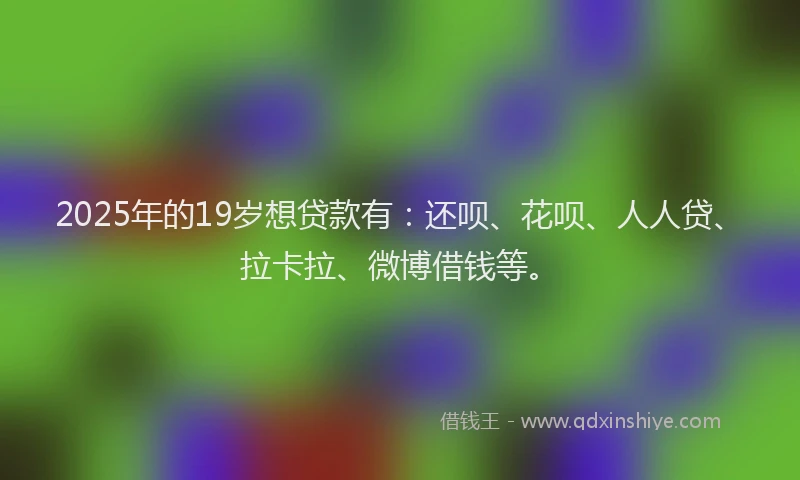 2025年的19岁想贷款有：还呗、花呗、人人贷、拉卡拉、微博借钱等。