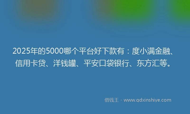 2025年的5000哪个平台好下款有：度小满金融、信用卡贷、洋钱罐、平安口袋银行、东方汇等。