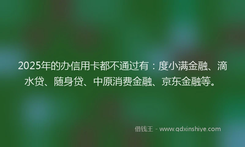 2025年的办信用卡都不通过有：度小满金融、滴水贷、随身贷、中原消费金融、京东金融等。