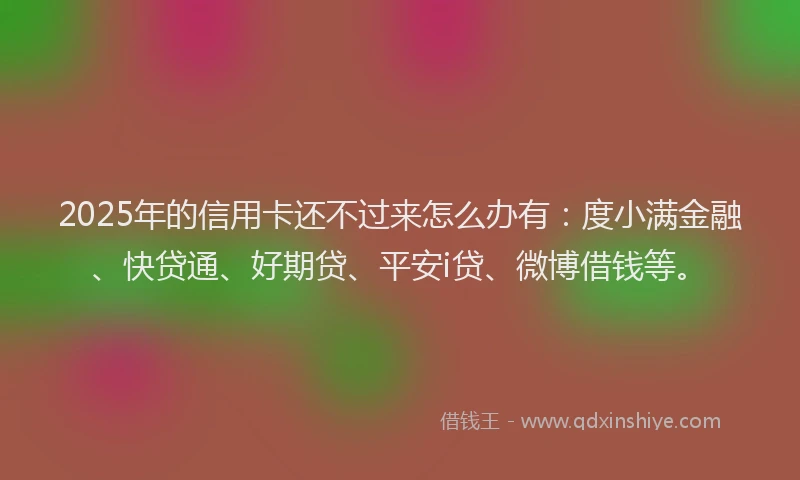 2025年的信用卡还不过来怎么办有：度小满金融、快贷通、好期贷、平安i贷、微博借钱等。