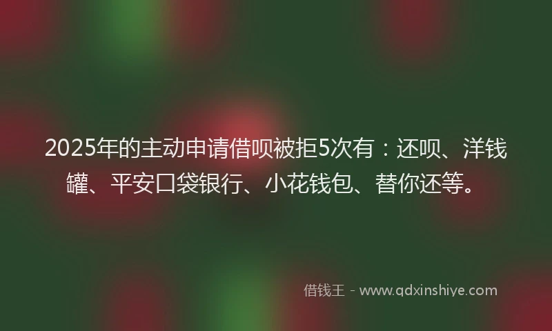 2025年的主动申请借呗被拒5次有：还呗、洋钱罐、平安口袋银行、小花钱包、替你还等。