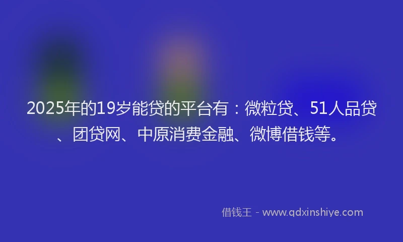 2025年的19岁能贷的平台有：微粒贷、51人品贷、团贷网、中原消费金融、微博借钱等。