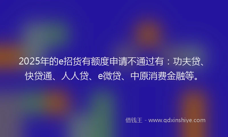 2025年的e招货有额度申请不通过有：功夫贷、快贷通、人人贷、e微贷、中原消费金融等。