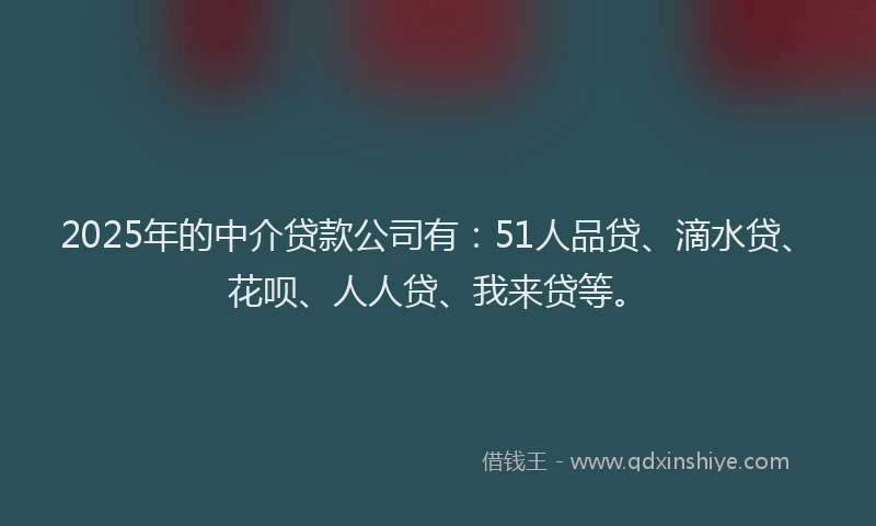 2025年的中介贷款公司有：51人品贷、滴水贷、花呗、人人贷、我来贷等。