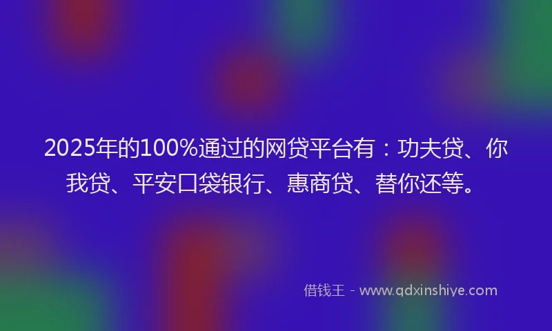 2025年的100%通过的网贷平台有：功夫贷、你我贷、平安口袋银行、惠商贷、替你还等。